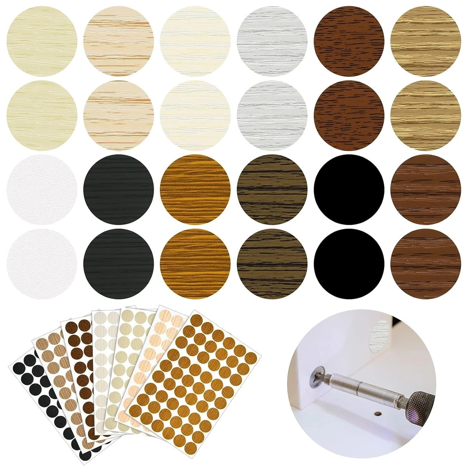 648 Pieces Adhesive Screw Hole Cover Stickers Wood Grain Furniture Stickers 1…
