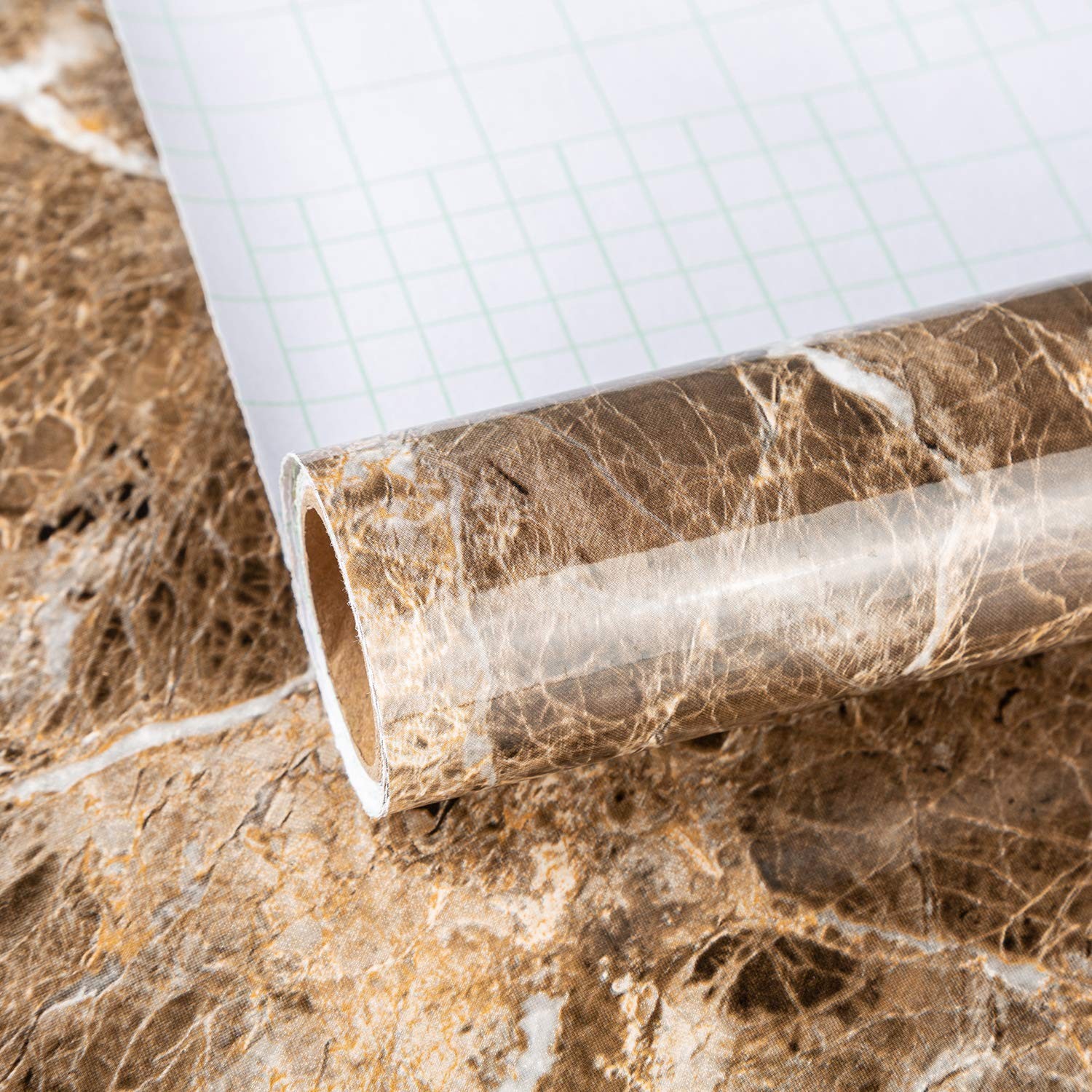 Extra Wide Glossy Brown Marble Contact Paper Peel and Stick Granite Wallpaper…