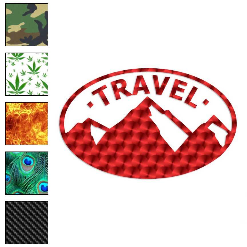 Travel Mountain Oval, Vinyl Decal Sticker, 40 Patterns & 3 Sizes, #3964