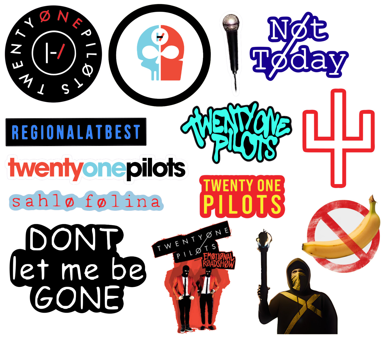 Twenty One Pilots sticker sets, Water Resistant, easy peel, 2-3″, 12 Sets