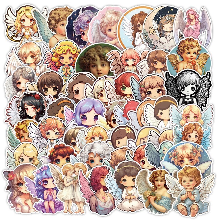 50 Pcs Stickers Cute Angels Laptop Luggage Graffiti Fridge Phone Car Vinyl