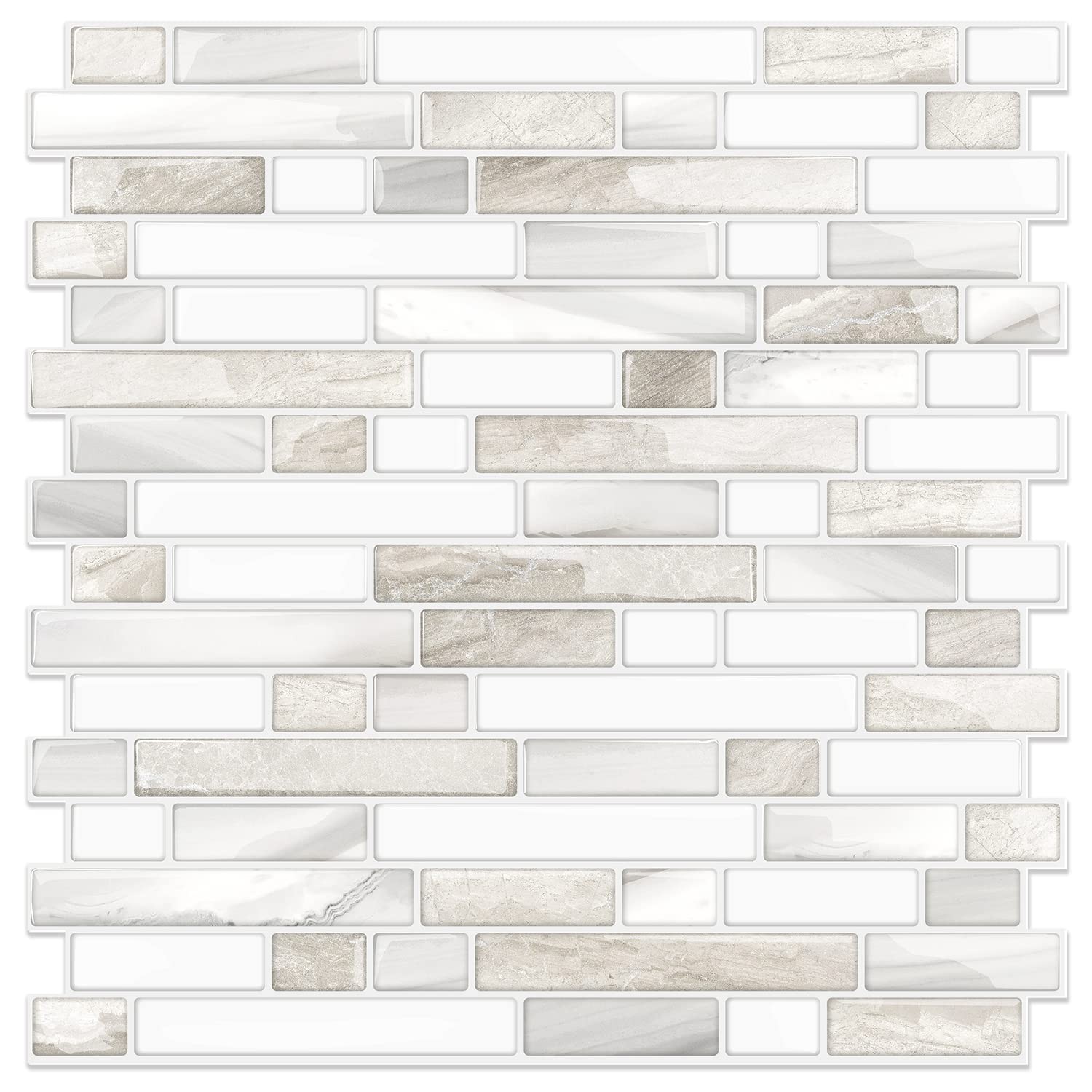 Peel & Stick Tile Backsplash for Kitchen/Bathroom, Beige & White, 12″x12″, 10…