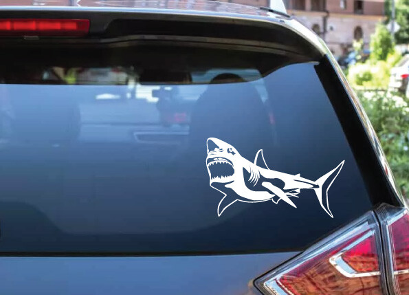 Sea Life – Great White Shark 2 Jaws Diver Car Truck Bumper Die Cut Decal Sticker