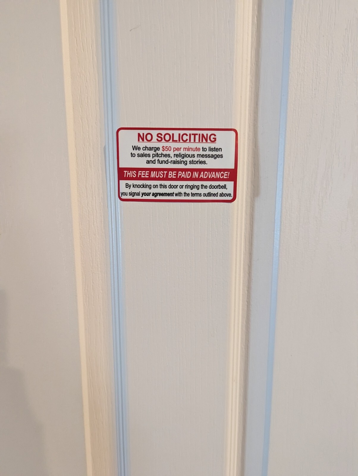 No Soliciting Sticker , Funny Vinyl Decal | Window Label Solicitors 4.5 X 2.5 in