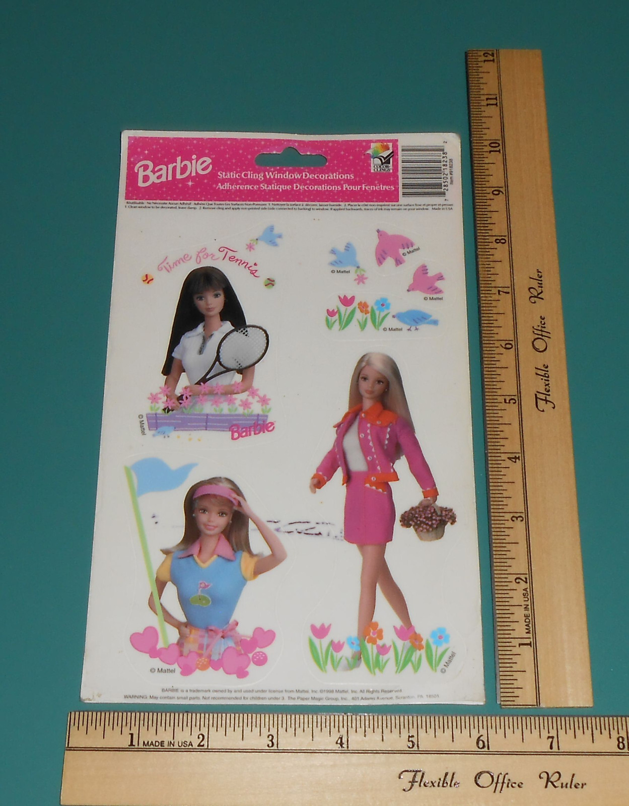 Vintage Color Clings Barbie & Friends Static Window Time for Tennis Scranton PA