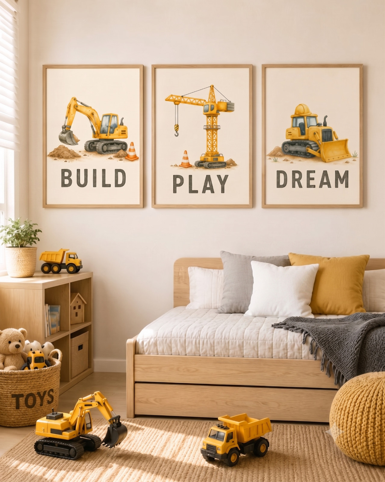 Construction Themed Kids’ Room Decoration Set + Personalized Door Sticker,
