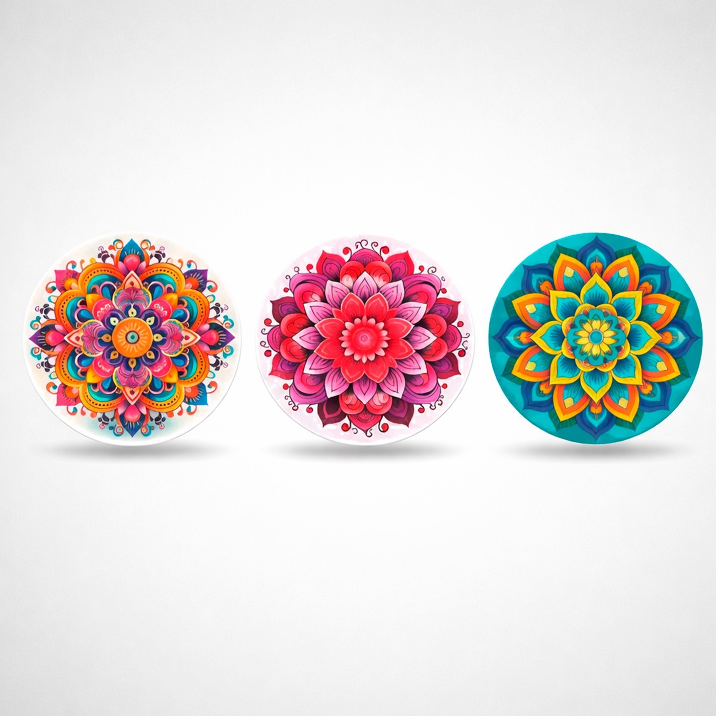 3 Pack Mandala Stickers 2″ Round – Colorful Boho Vinyl Decals for Laptop Water