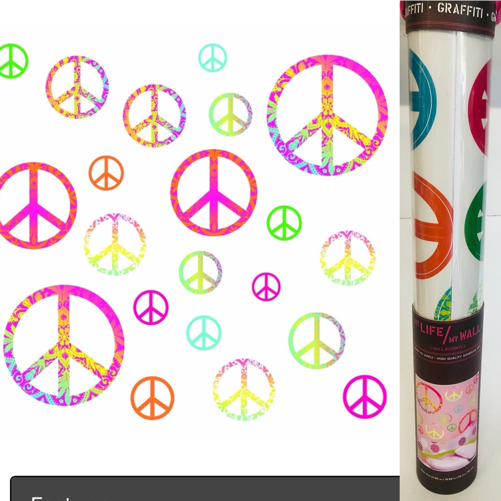 DCWV Decal Wall Art Peace Signs, Girls pink room, Peel-Stick, Multicolor
