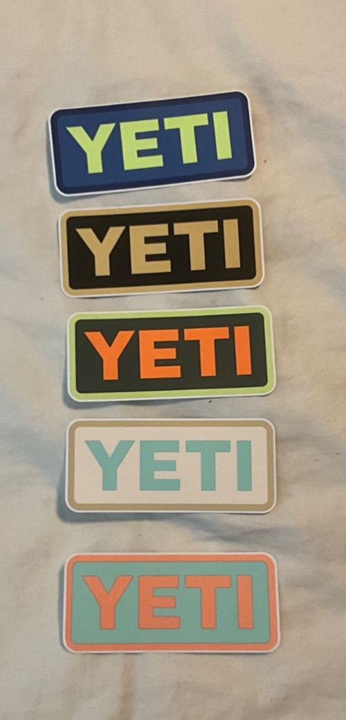 Lot of 5 Yeti Rectangular Stickers – 1 Each of 5 Different Designs – New