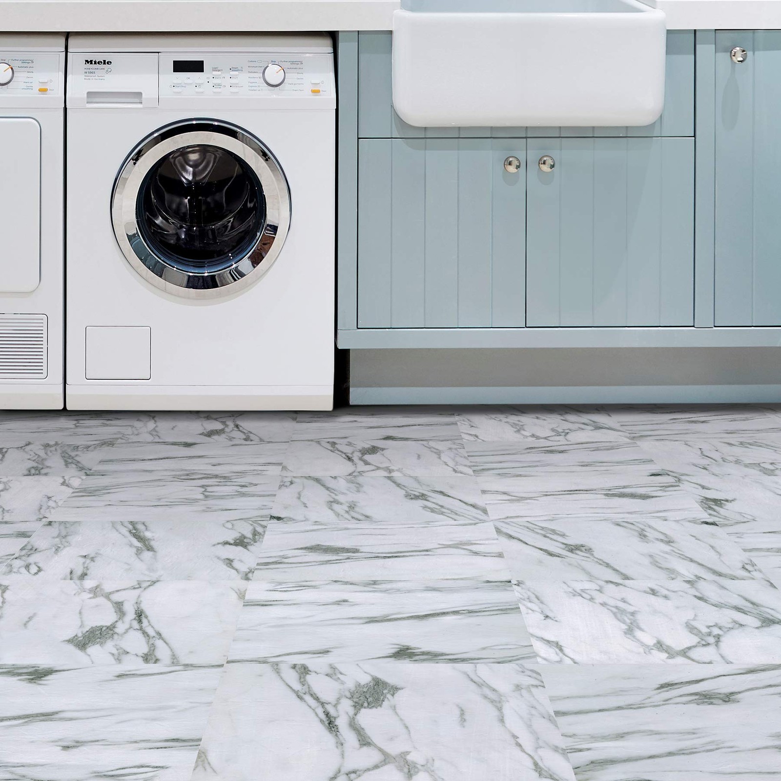 Opaline Peel and Stick Floor Tiles, White Marble Look Removable Vinyl Floorin…