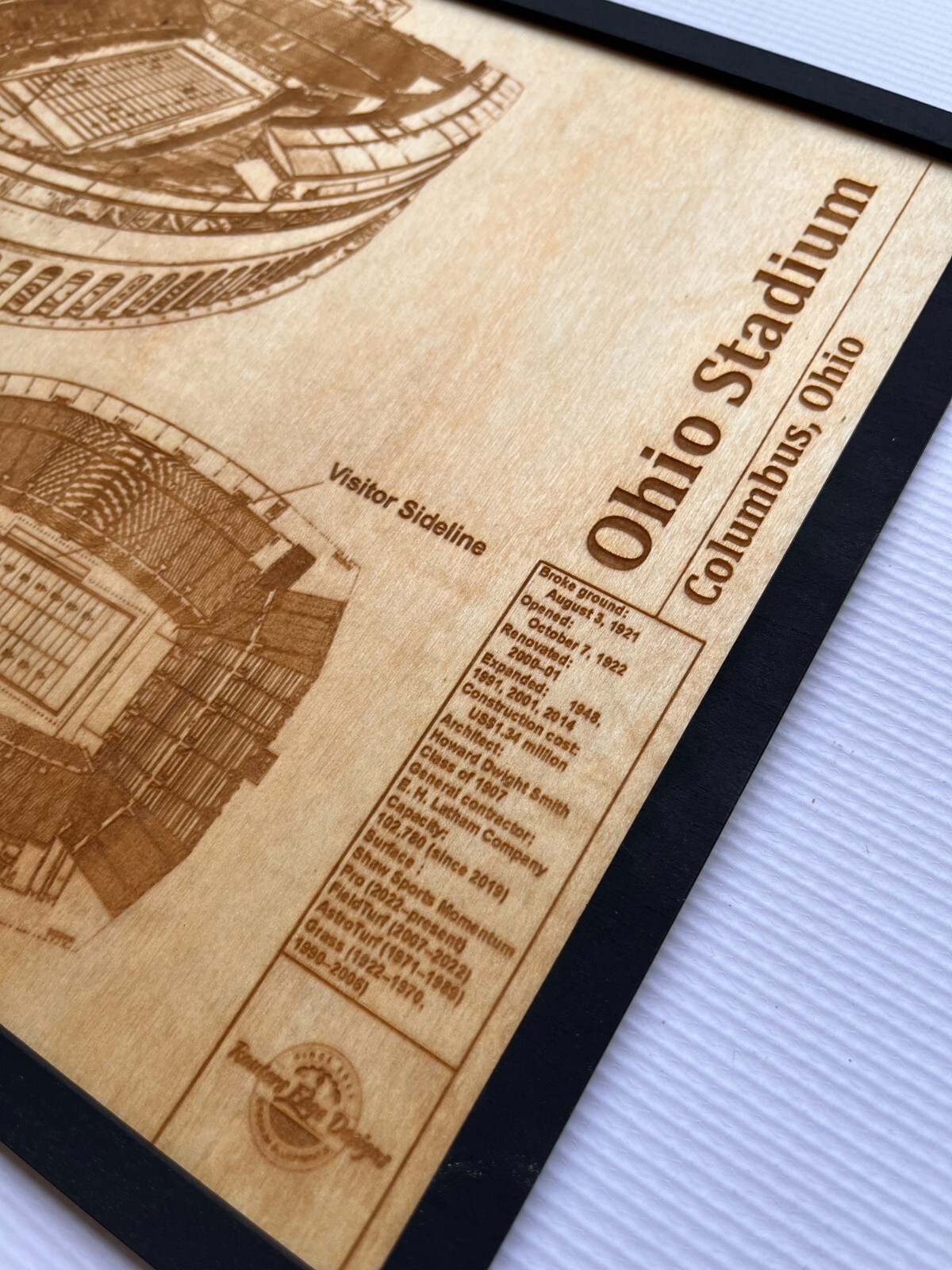 Ohio Stadium Columbus, Ohio Wood Engraved Blueprint