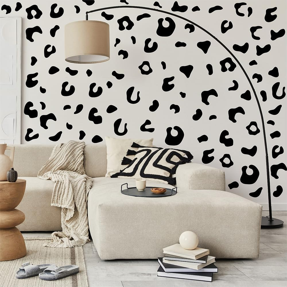 360 PCS Matte Black Leopard Print Wall Decals, 10 Sheets Peel & Stick Removable