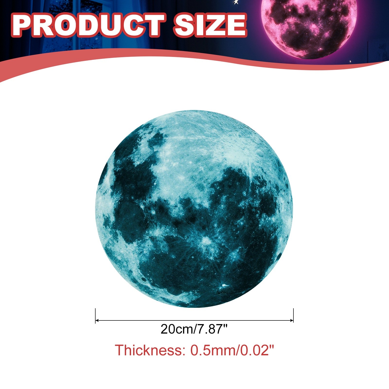 Glow in the Dark Moon Sticker 20cm Ceiling Stickers Blue
