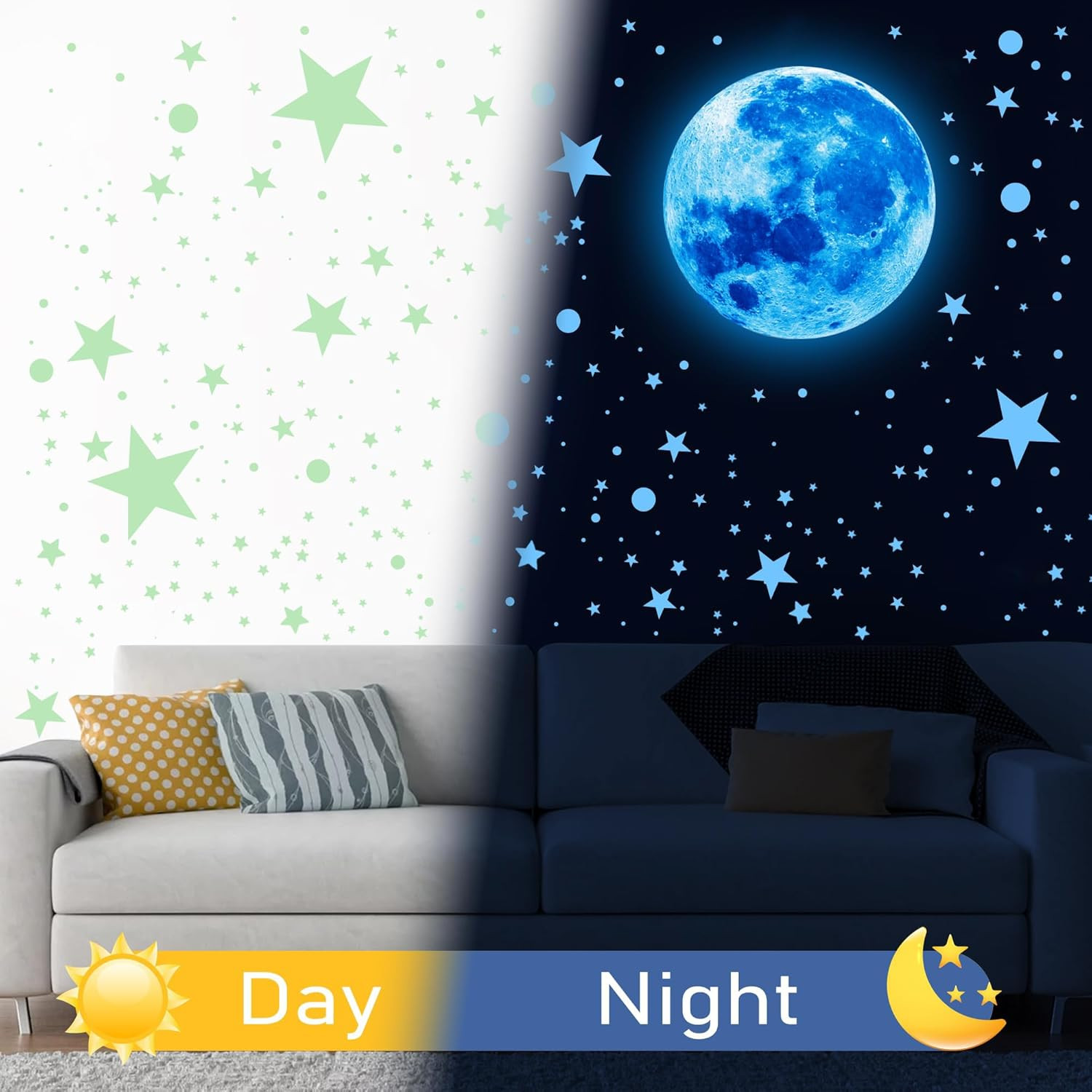 492Pcs Glow in the Dark Stars for Ceiling Glow in the Dark Moon and Space Wall D