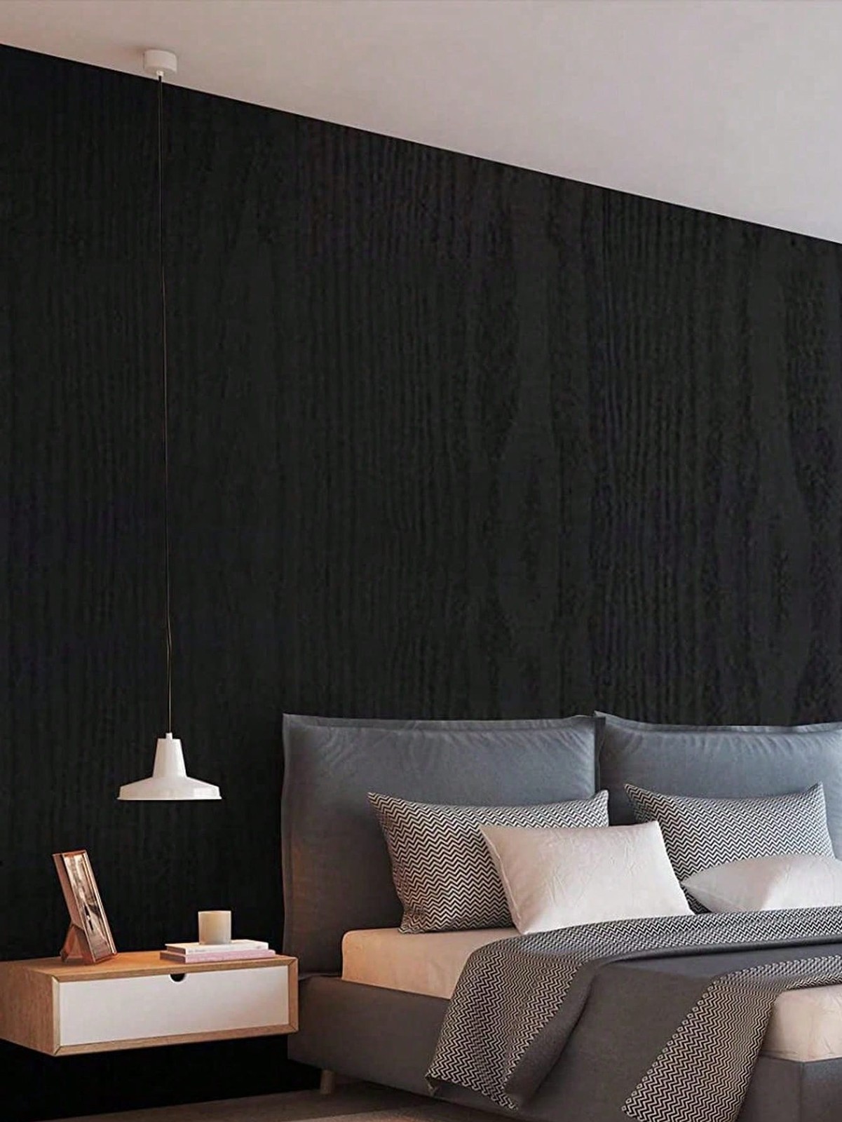 Black Wood Grain Peel And Stick Wallpaper 45x100cm Self Adhesive