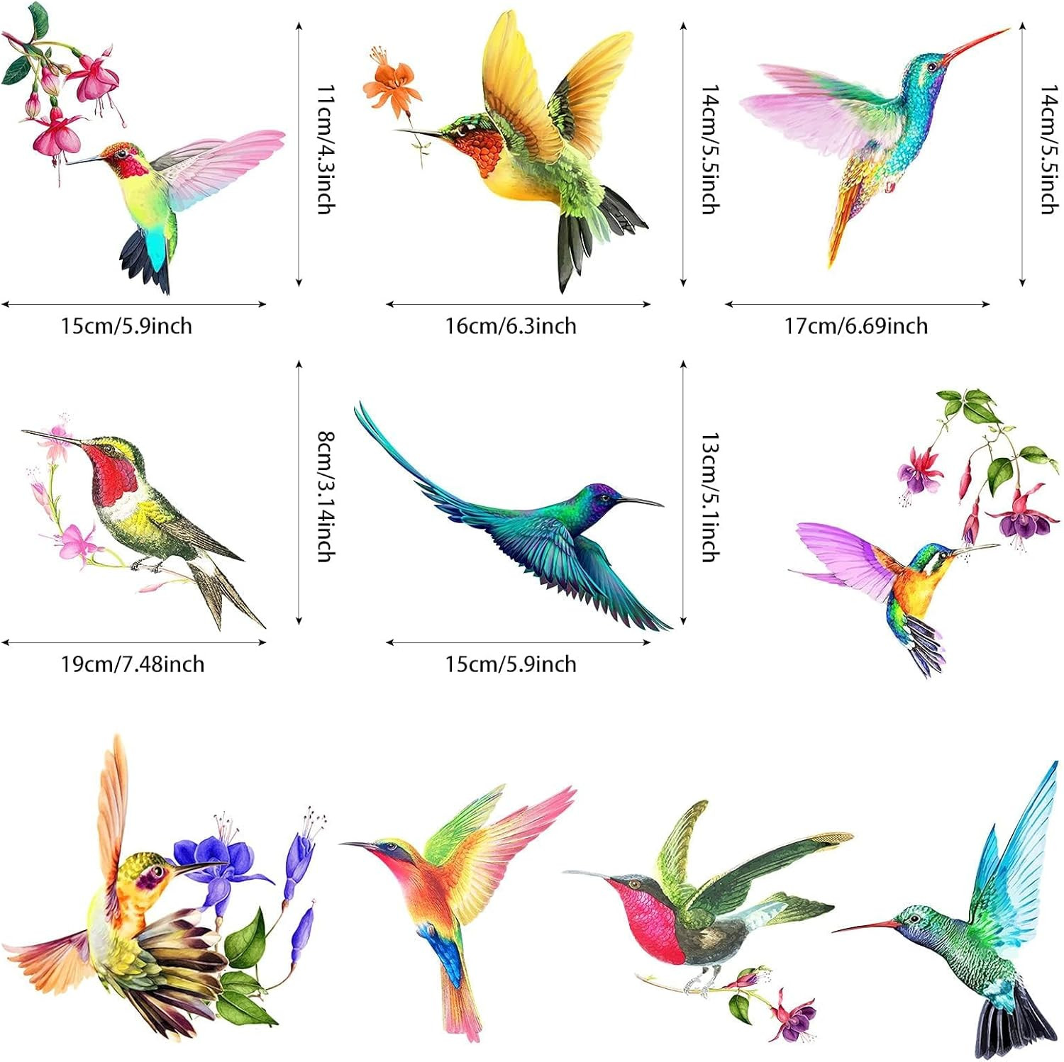 20 Pieces Large Size Hummingbird Window Hummingbird Decals for Windows Anti-Coll