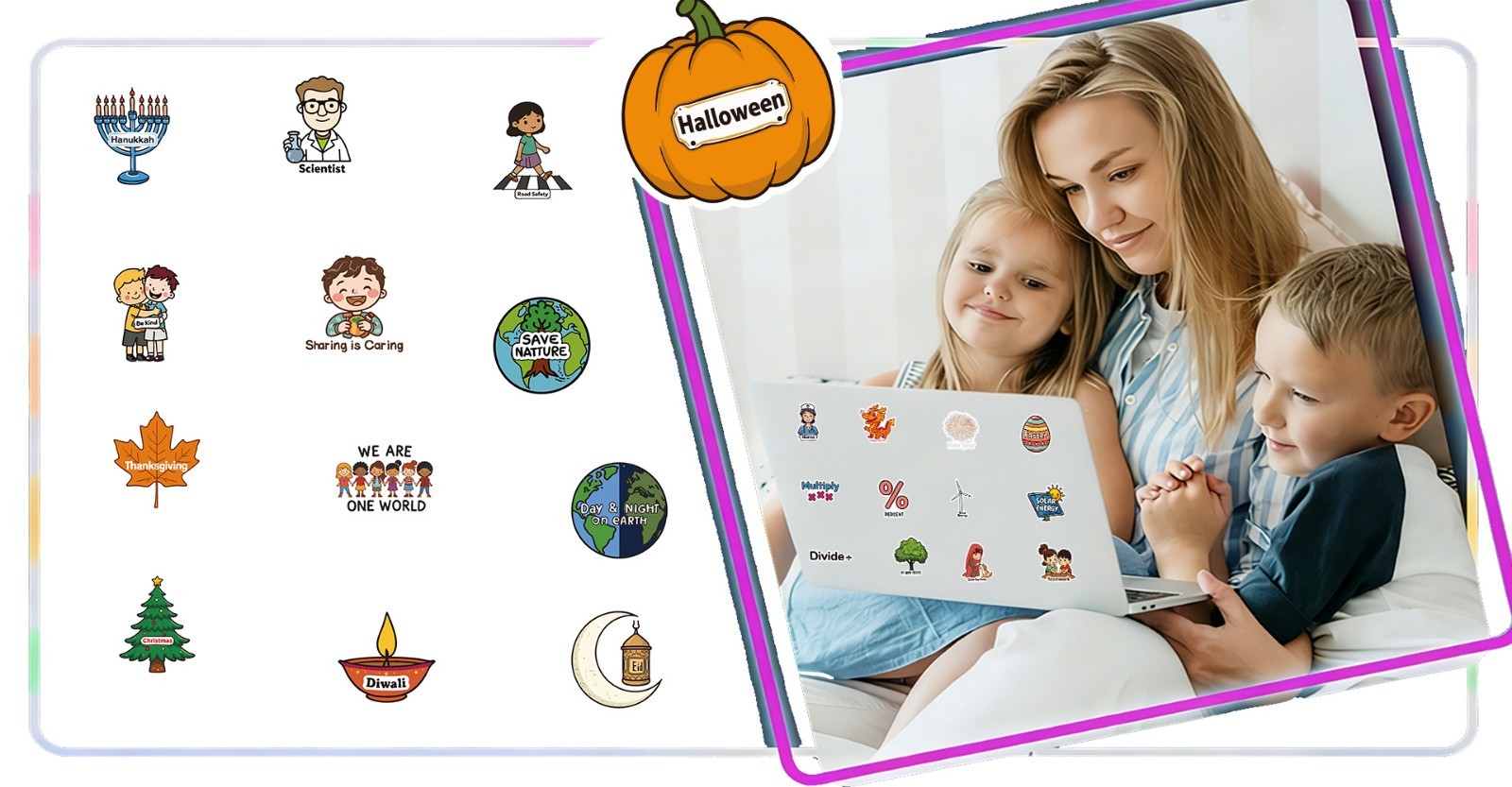 100 Educational Stickers Pack For Kids Learning | ScreenFree Fun by Dreamstiki |