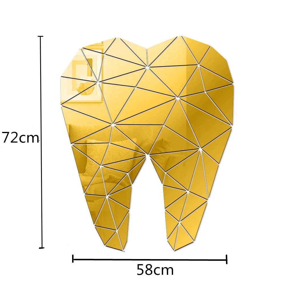 3D Acrylic Tooth Shaped Wall Sticker Mirror Wallpaper Art Aall Decoration