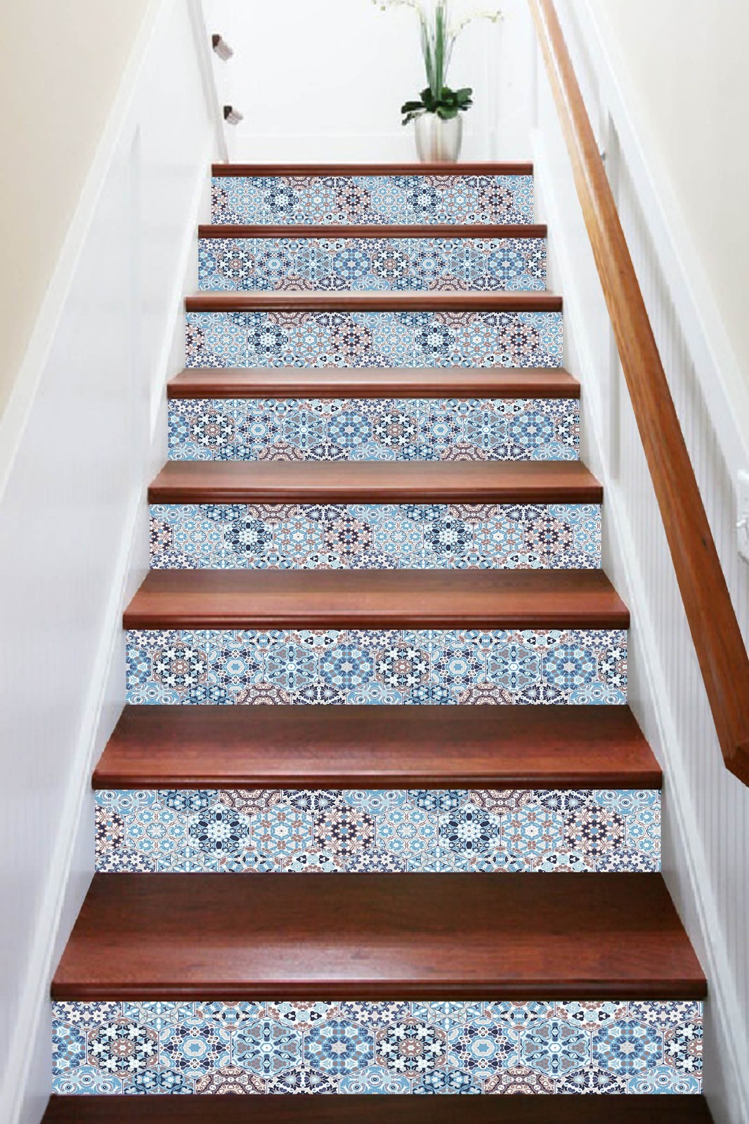 3D Top Blue Flower 1 Tile Marble Stair Risers Decoration Vinyl Wallpaper Mural
