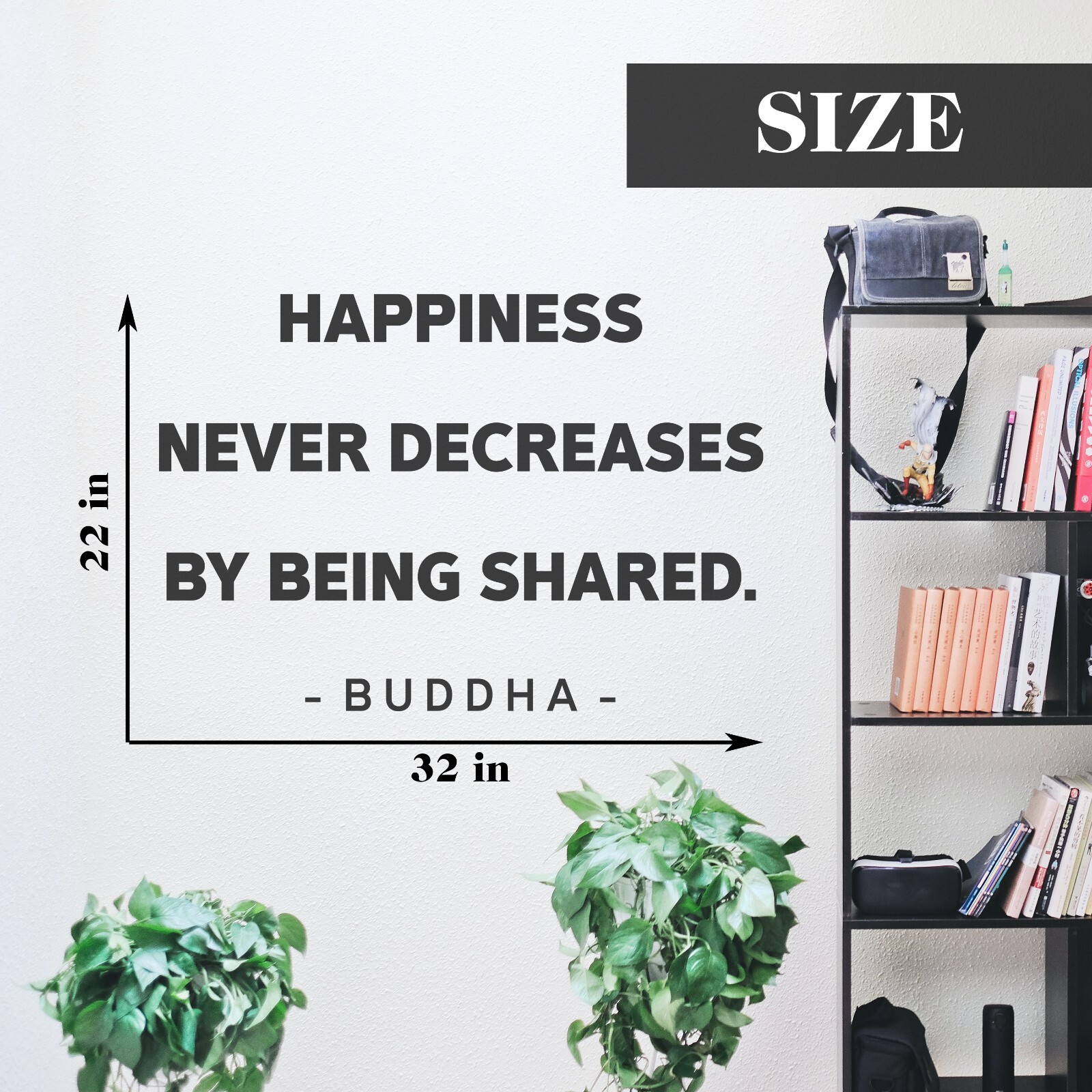 Happiness Never Buddha Wall Decal Inspirational Sticker Quote Mindfulness Decor