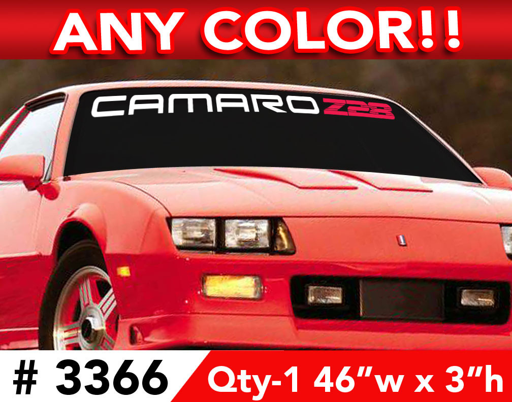 CLASSIC CAMARO Z28 RS SS 2 COLOR WINDSHIELD DECAL STICKER 43″w x 3″