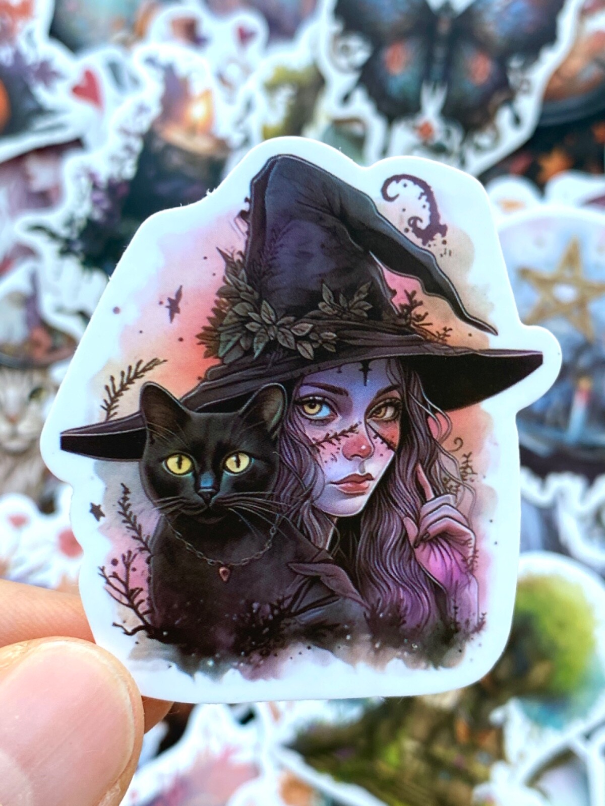 5-50 pcs Gothic Witch Stickers, Halloween Raven Dark Candle Water Bottle Decals