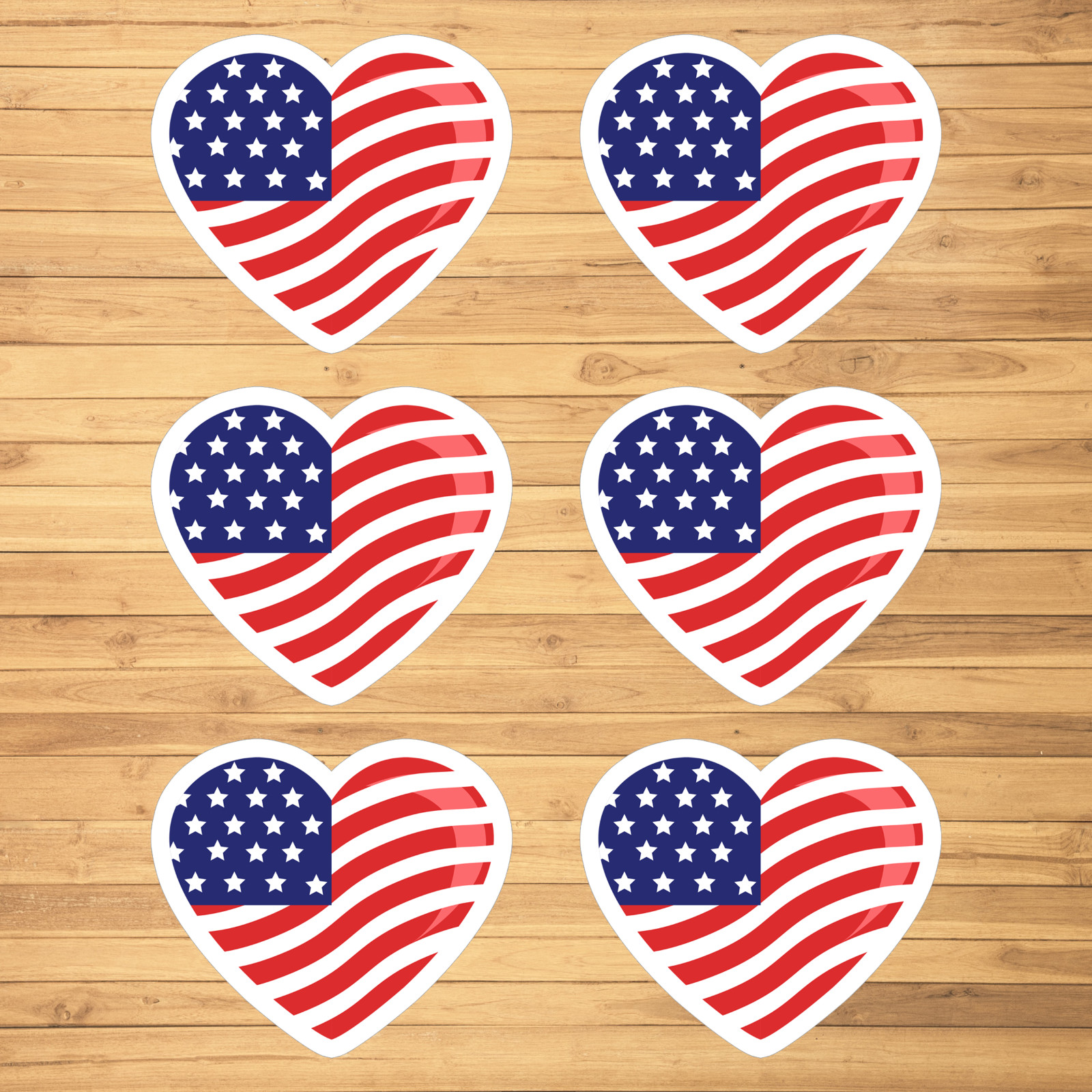 Heart USA Flag Decal Stickers – Set of 6 Vinyl Patriotic Stickers