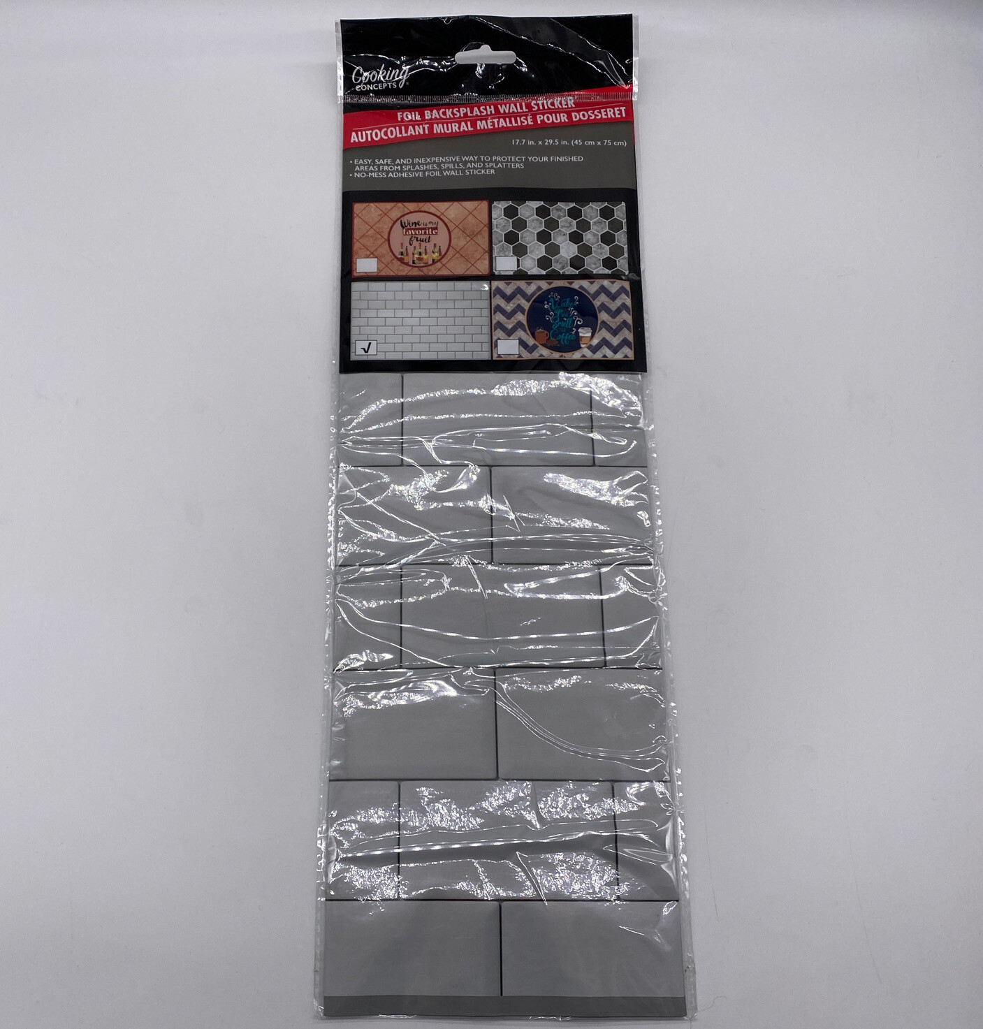 New Cooking Concepts Gray Subway Tile Foil Backsplash Wall Sticker 17 x 29 NIP