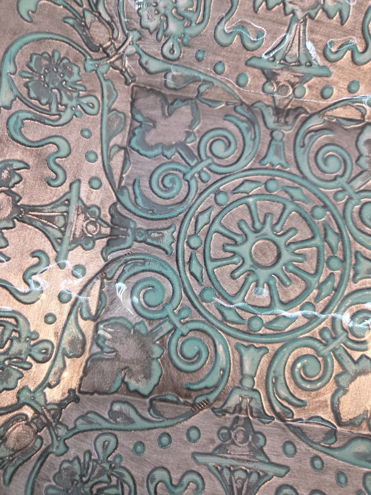 Vintage Turkish Art Glass Platter Square Reverse Painted Turquoise Silver 11″