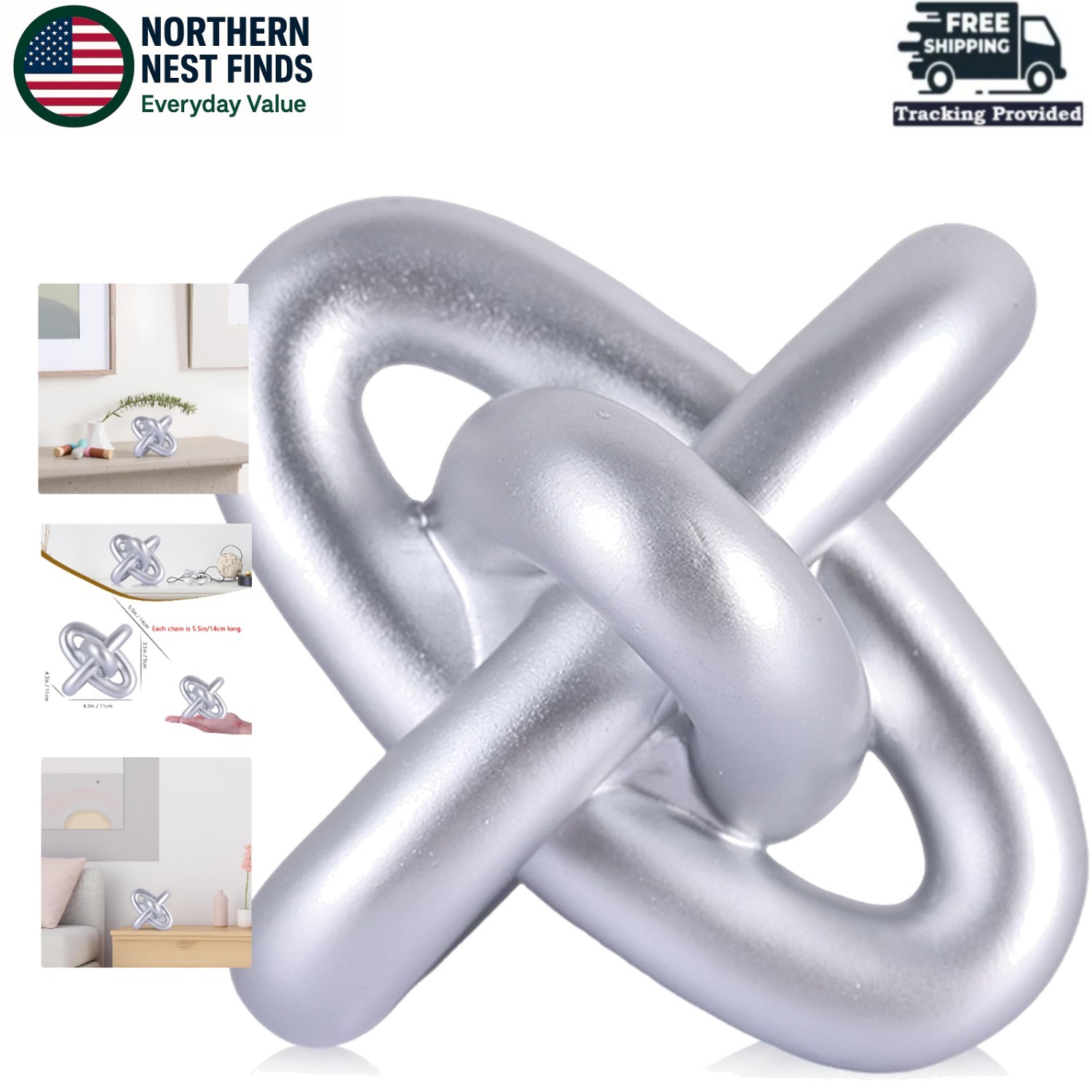 Compact Silver Knot Decor 5.5” – Versatile Abstract Sculpture for Any Room