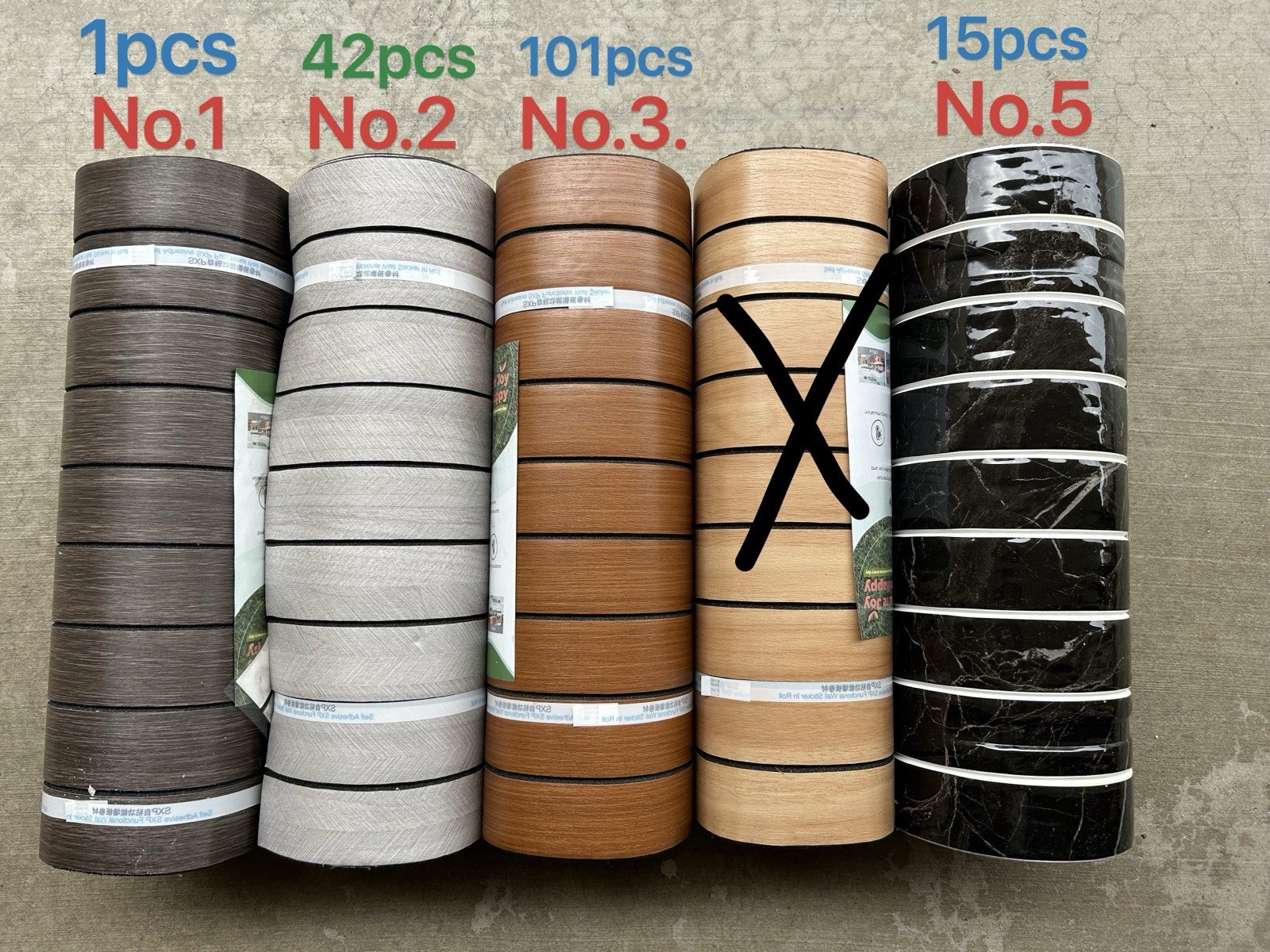 Self-Adhesive Vinyl Wall Sticker, Wood Grain & Marble Pattern, Multi-Color