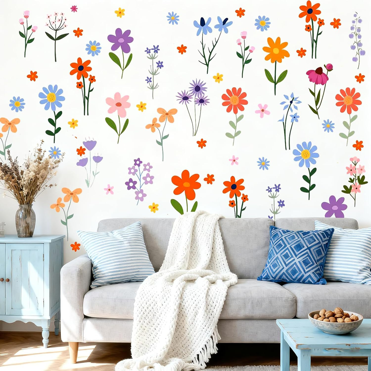 102Pcs Flower Wall Decals Peel and Stick, DIY Spring Themed Floral Wall Stickers