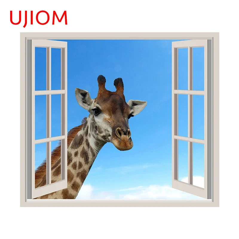 UJIOM 13cm Window Giraffe Humorous Wall Stickers Fashion Bathroom Refrigerator