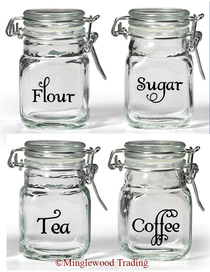 Set of 4 Canister Labels Vinyl Stickers – Flour Tea Sugar Coffee – Kitchen Swash