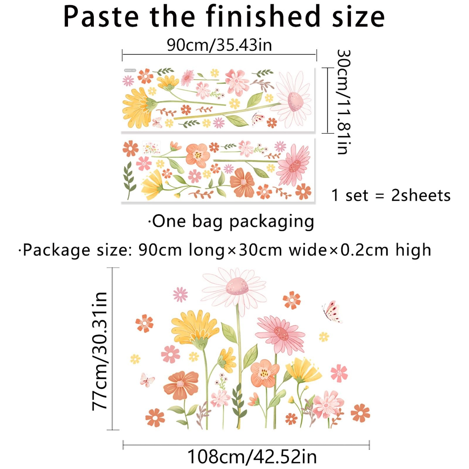 Flower Wall Decals Peel and Stick Colorful Cute Garden Flower Wall Stickers D…