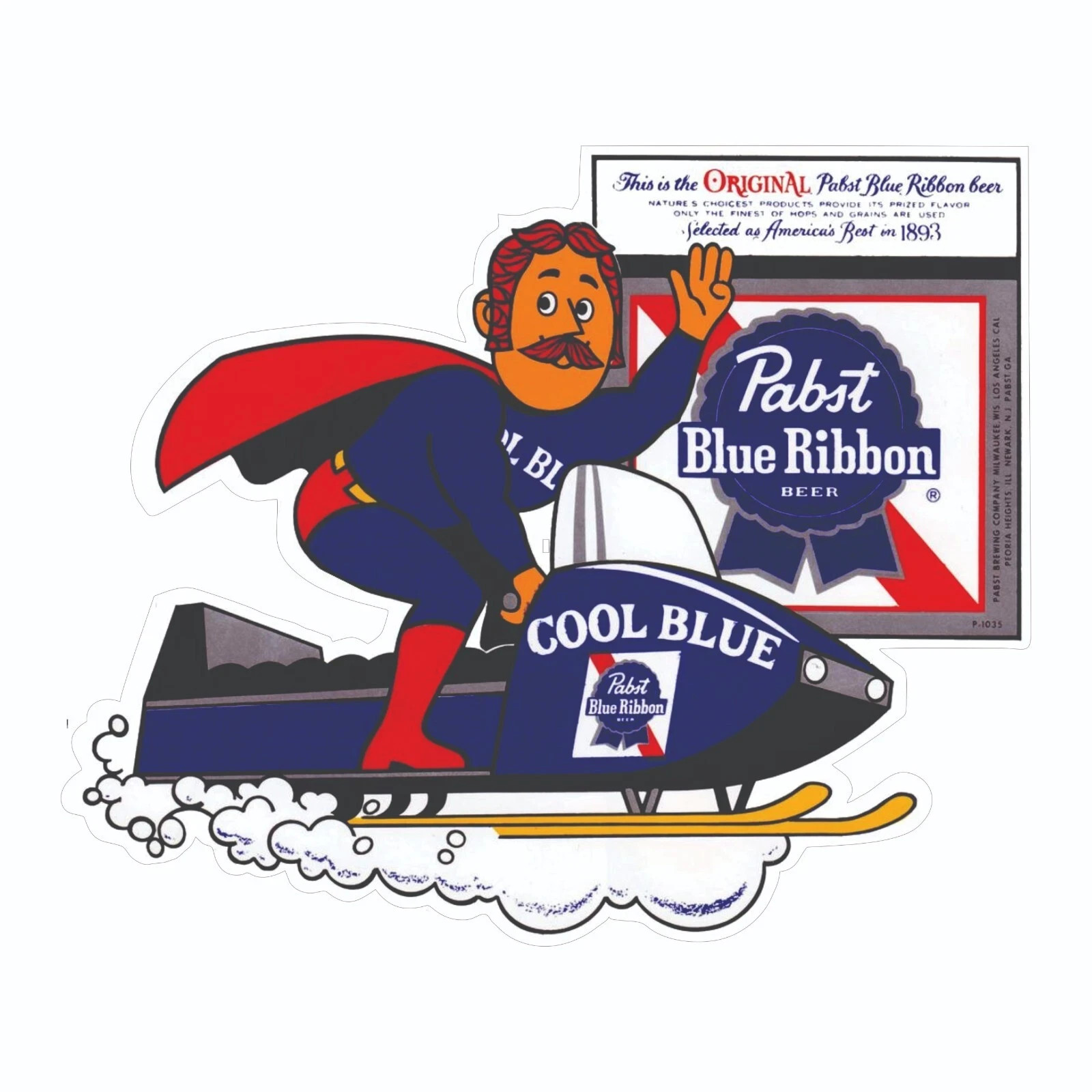 Pabst Blue Ribbon Snow Mobile Cool Blue Decal / Bumper Sticker