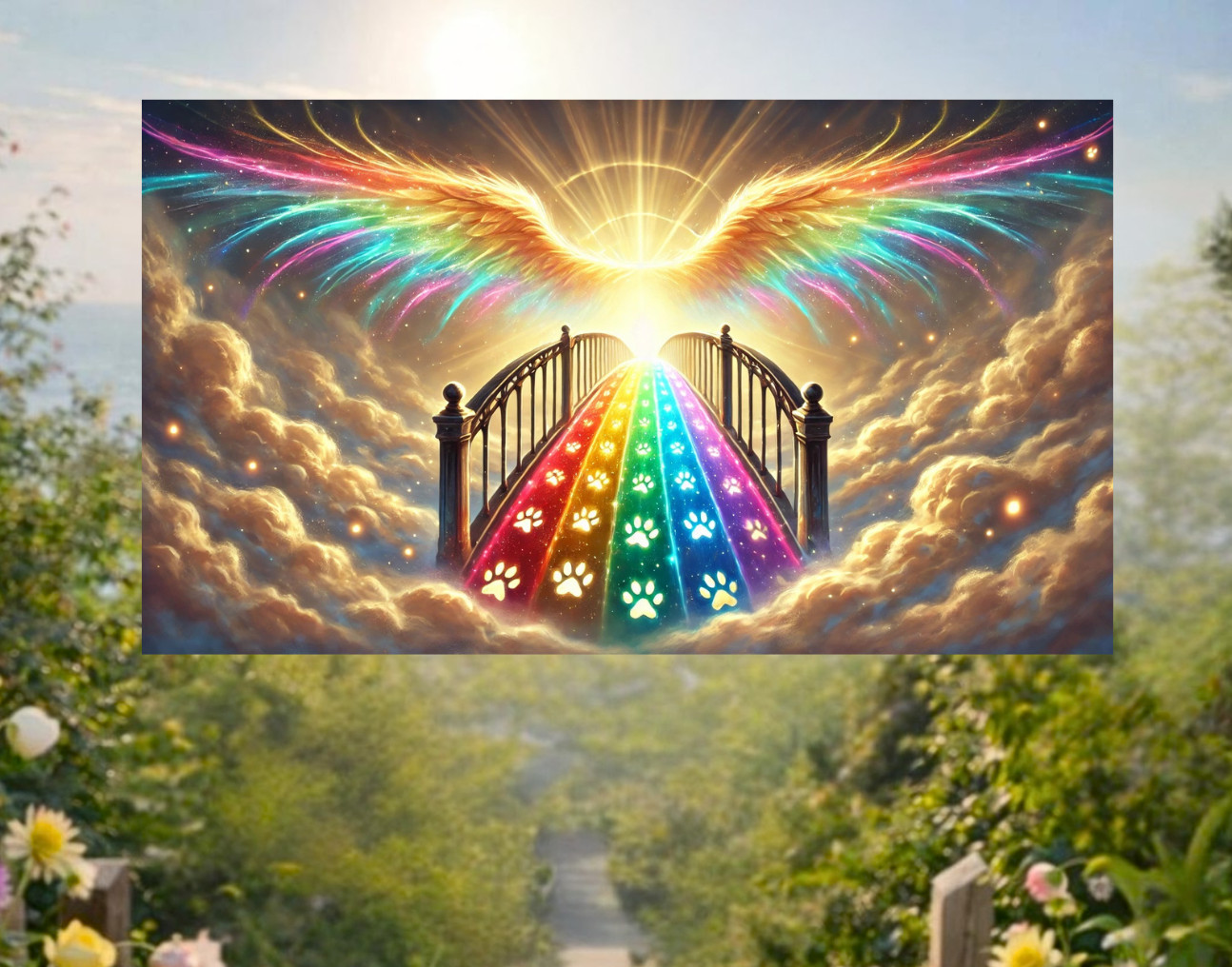 Angel Wings, Rainbow Bridge & Paw Prints WINDOW CLING Size 10.6″ Vinyl