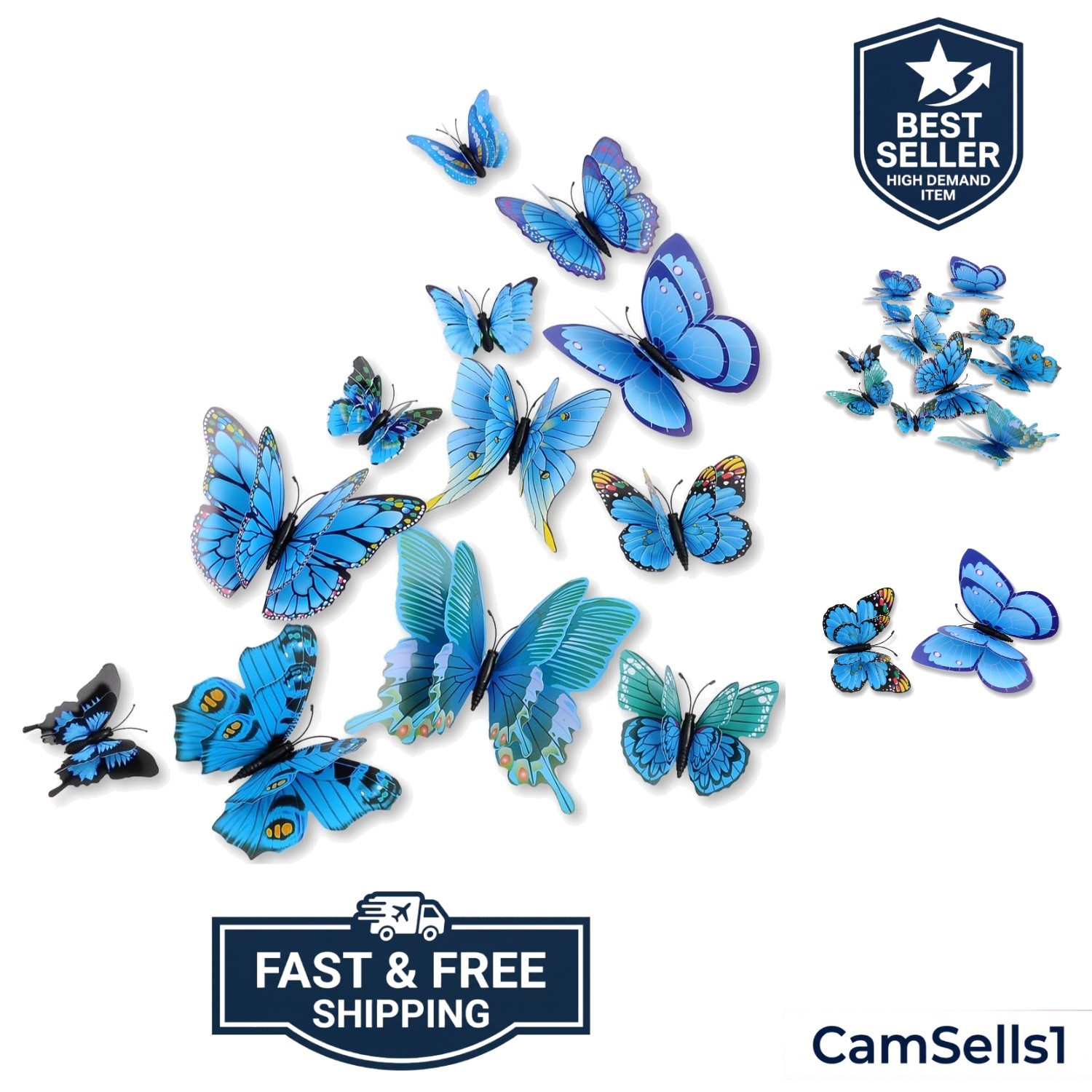 Mixed of 12PCS 3D Pink Butterfly Wall Stickers Decor Art Decorations¡­ Blue
