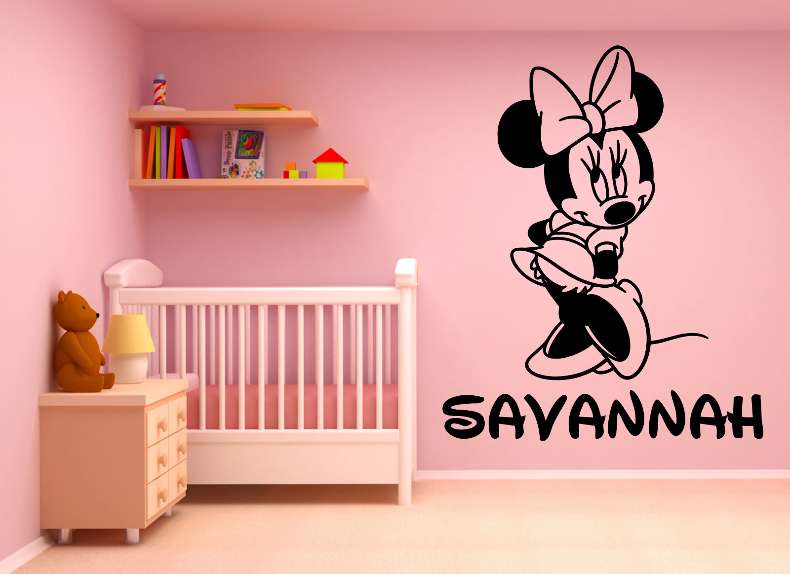 MINNIE MOUSE personalized NAME large wall vinyl DECAL die cut 22″ TALL colors