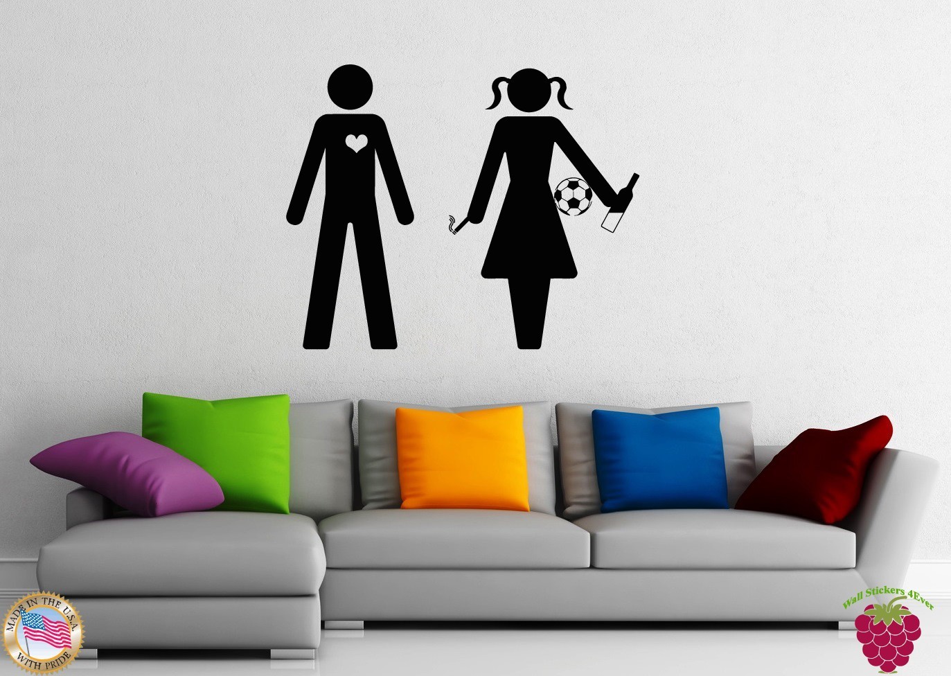 Wall Stickers Vinyl Decal Man Woman Love Football Drinking Cigarettes (z1054)