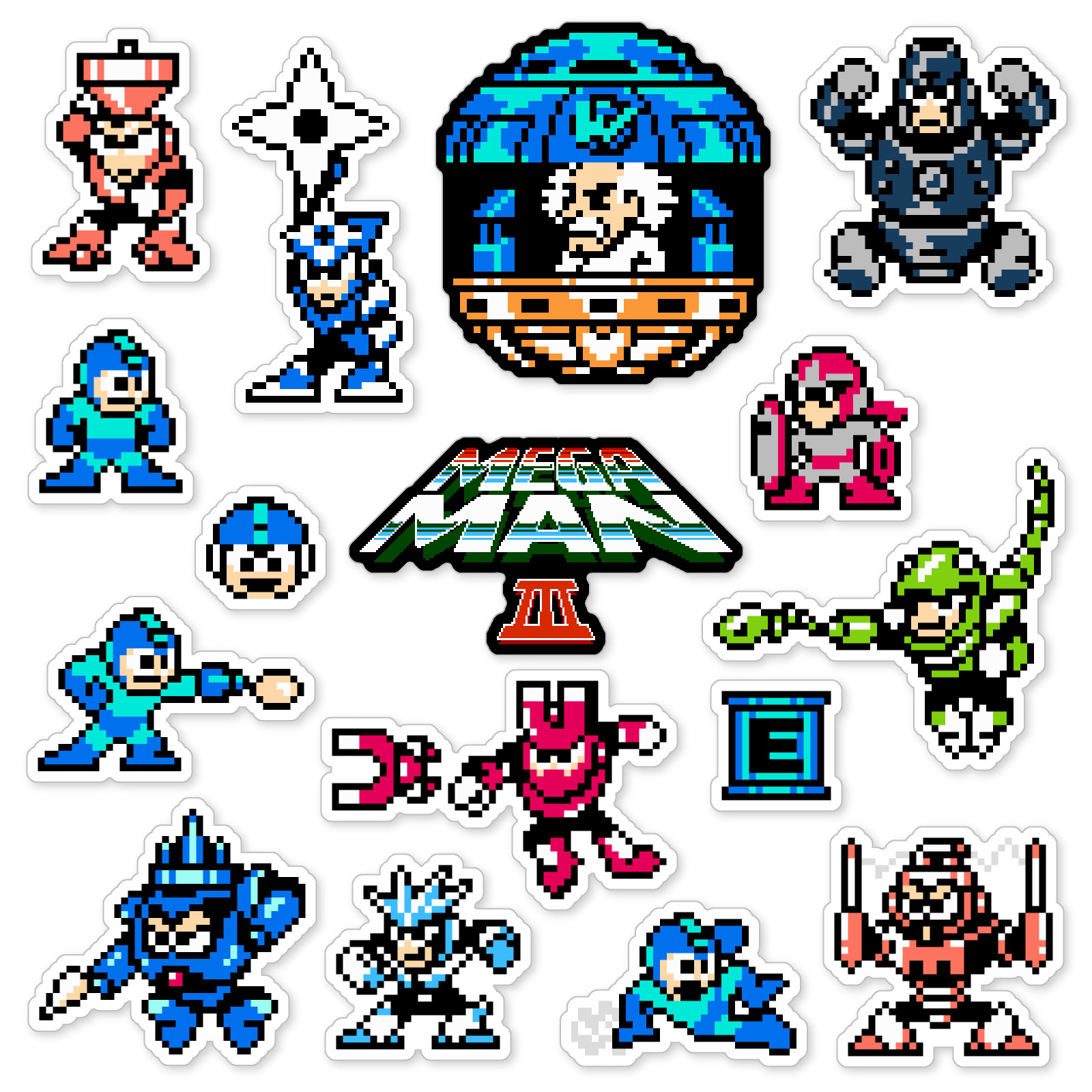 Mega Man III 3 Stickers Nintendo NES Pixel Art 16 Sticker Pack