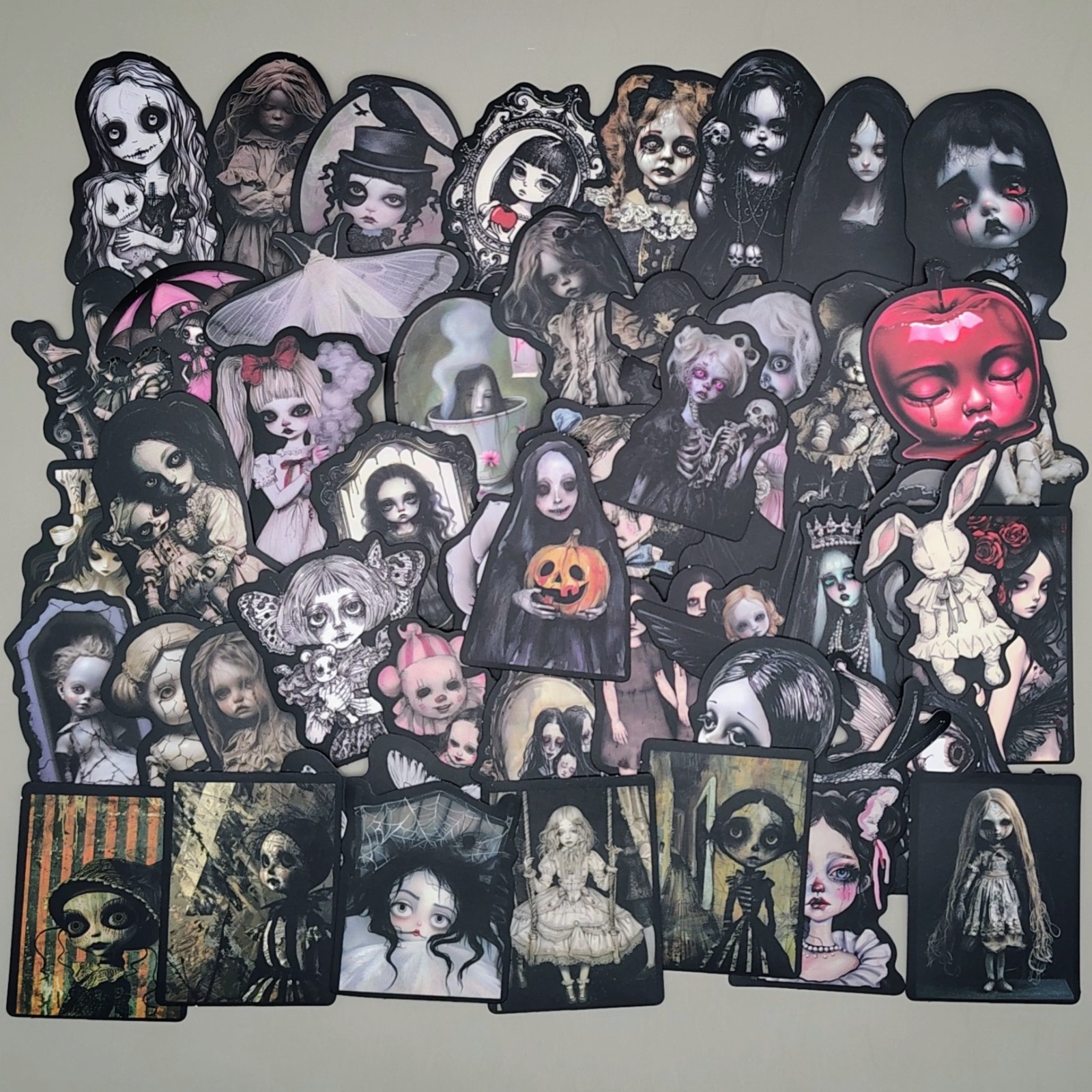 50 Creepy Goth Doll Stickers Vinyl Lot Dark Horror Spooky Macabre Emo Decals