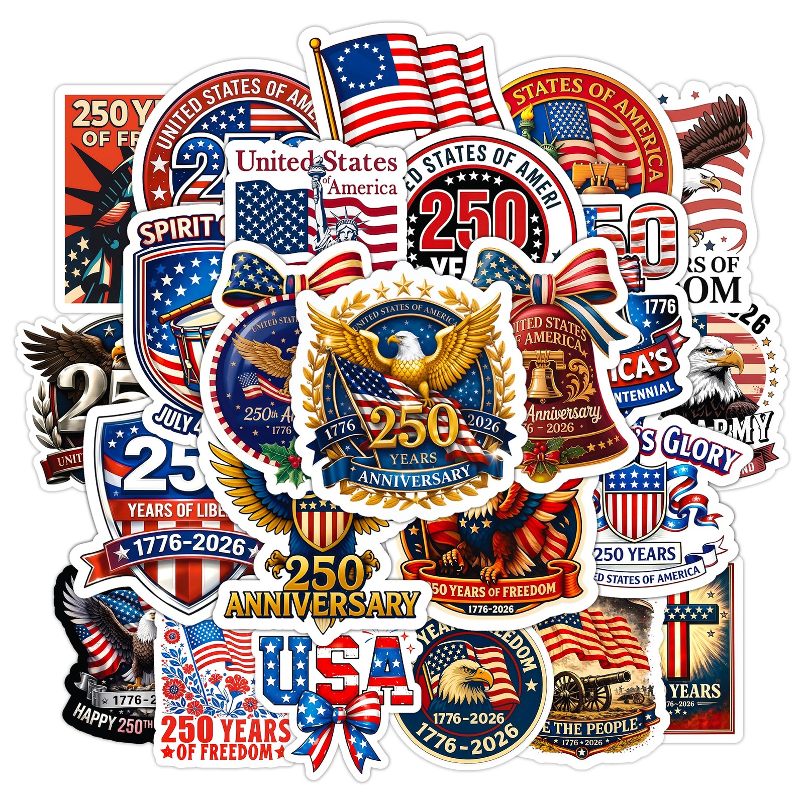 America 250th Anniversary Stickers (24 PCS), 250th Anniversary USA Stickers 1776