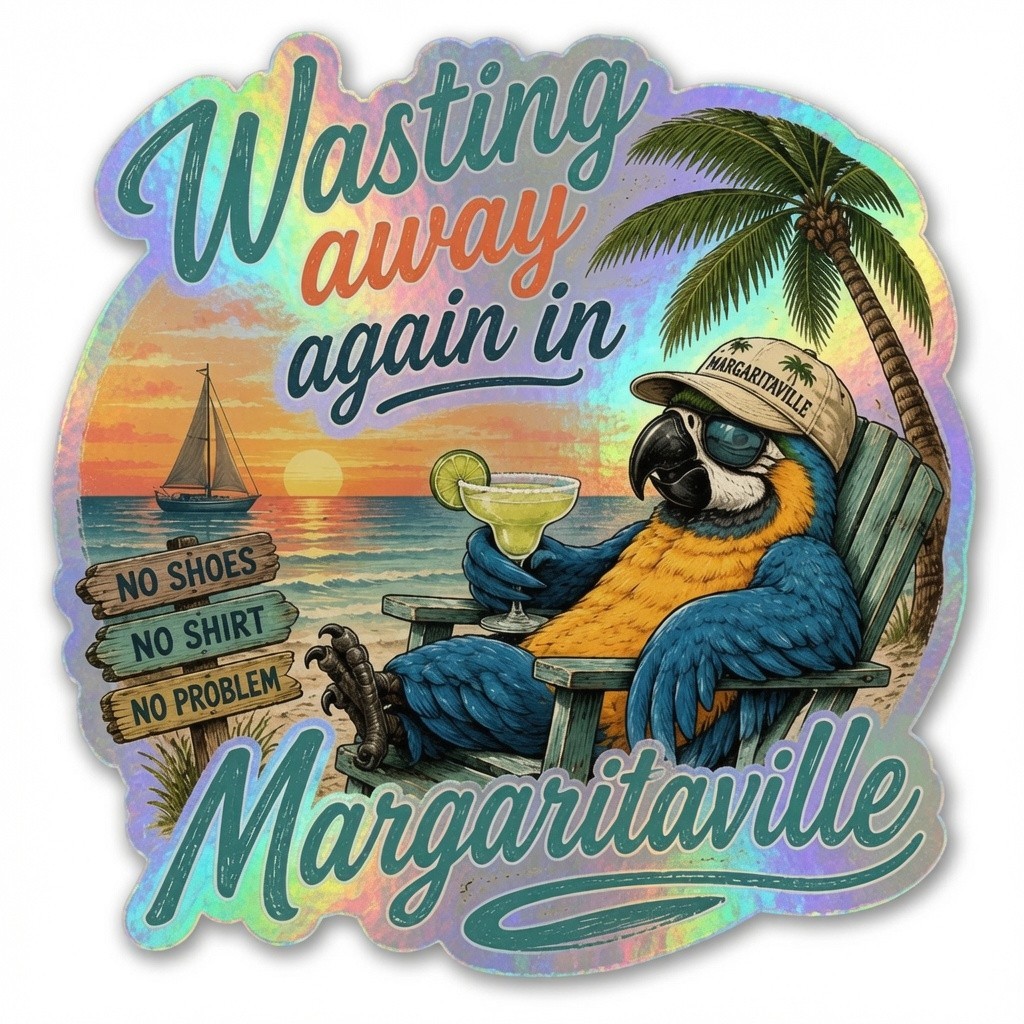 Margaritaville Sticker Jimmy Buffett Waterproof Parrot Head Decal HOLOGRAPHIC