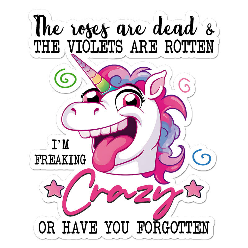 Crazy Unicorn, Vinyl Decal Sticker, Indoor Outdoor, 3 Sizes, #11545