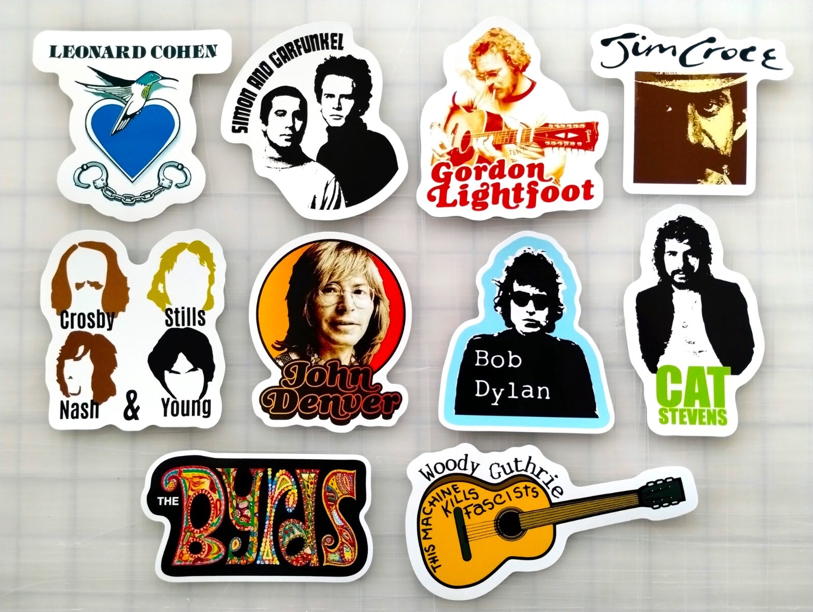Classic Folk Music Sticker Lot (10 Stickers) SET 1 rock punk hippy singer
