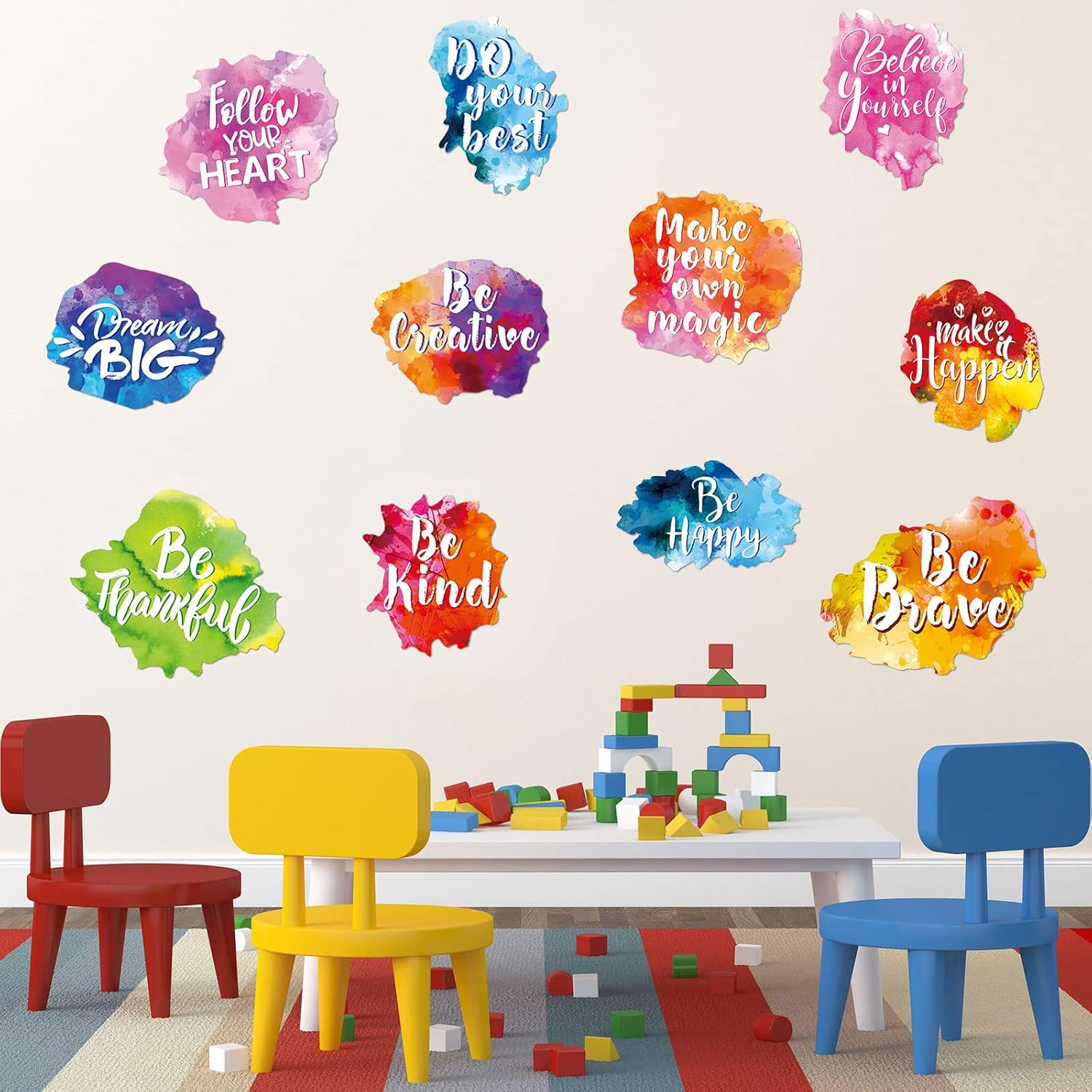 6 Sets/12 Pcs Back to School Inspirational Classroom Wall Decal Watercolor Motiv