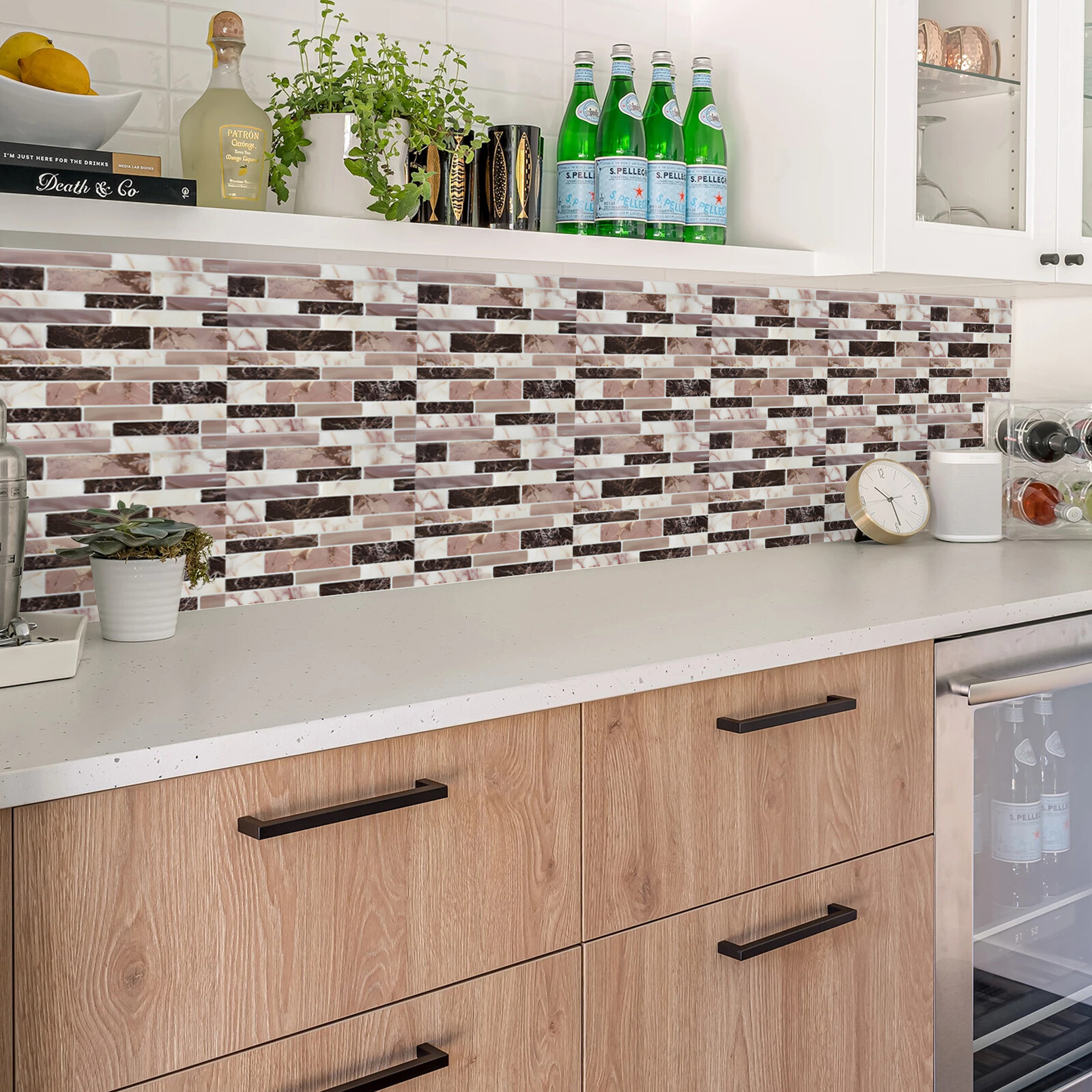 10PCS Peel and Stick Marble Wall Tile Stickers Waterproof for Kitchen Backsplash