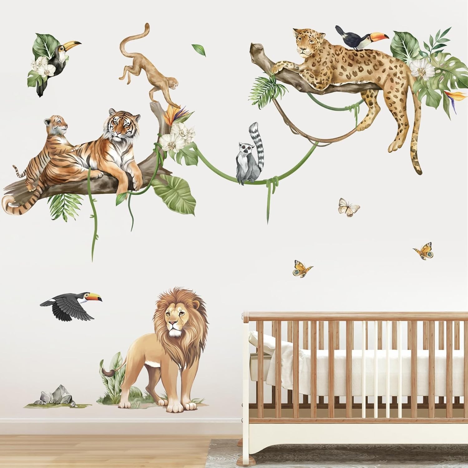 Jungle Animal Branch Wall Decals Hunting Theme: Lion, Leopard, Tiger (XL)