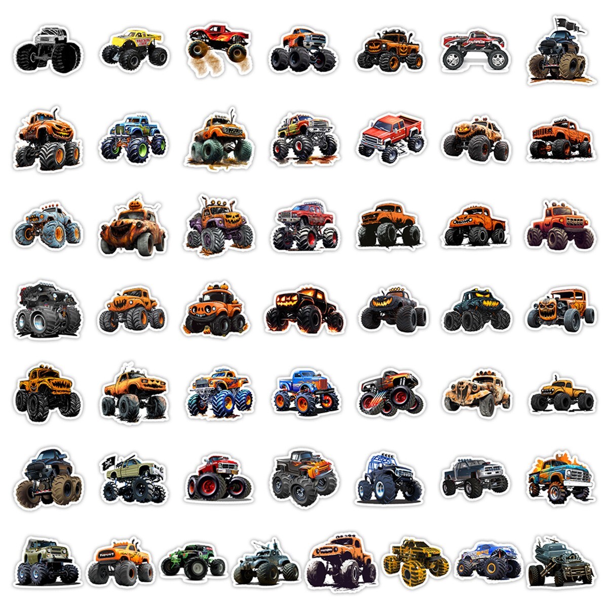 50 Pcs Stickers Monster Truck Cars Fridge Luggage Skateboard Phone Laptop Vinyl